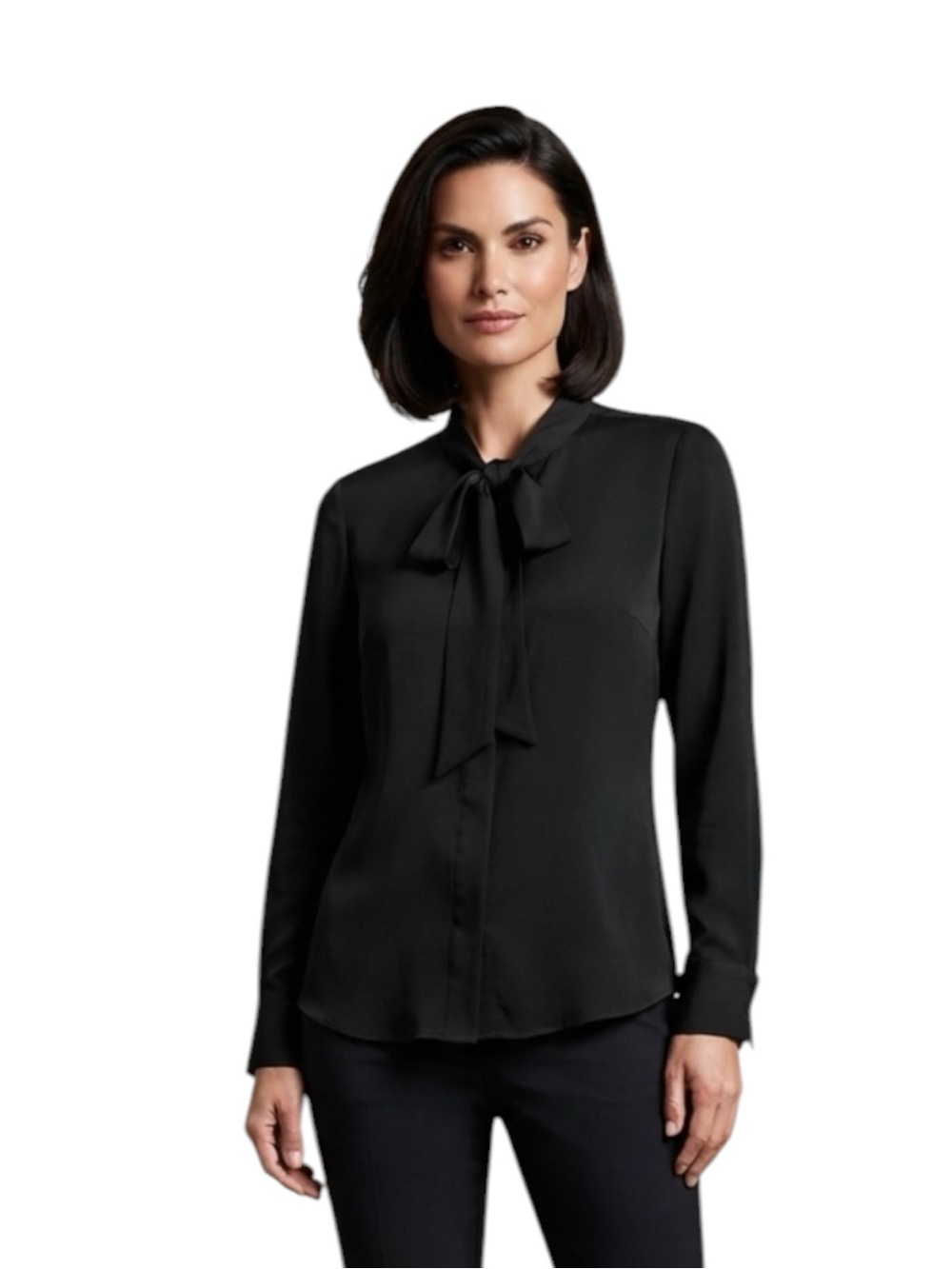 Ann Taylor Black Tie-Neck Blouse Size L